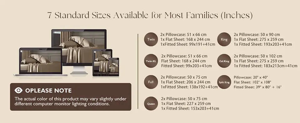 dimensions of sheet set sizing
