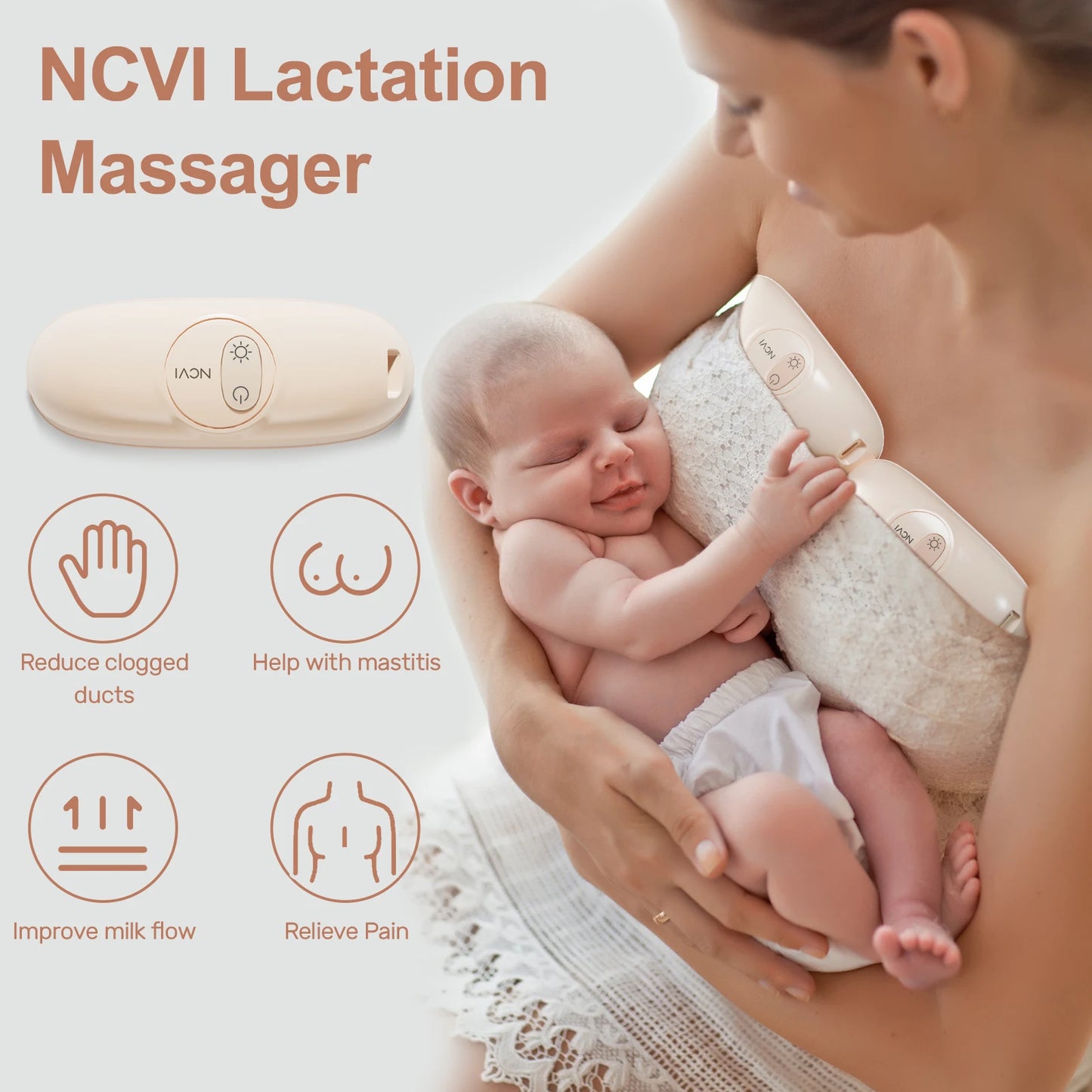 Breast Massager with Heat & Vibration – 2-in-1 Relief for Nursing & Pumping Moms (BPA Free)