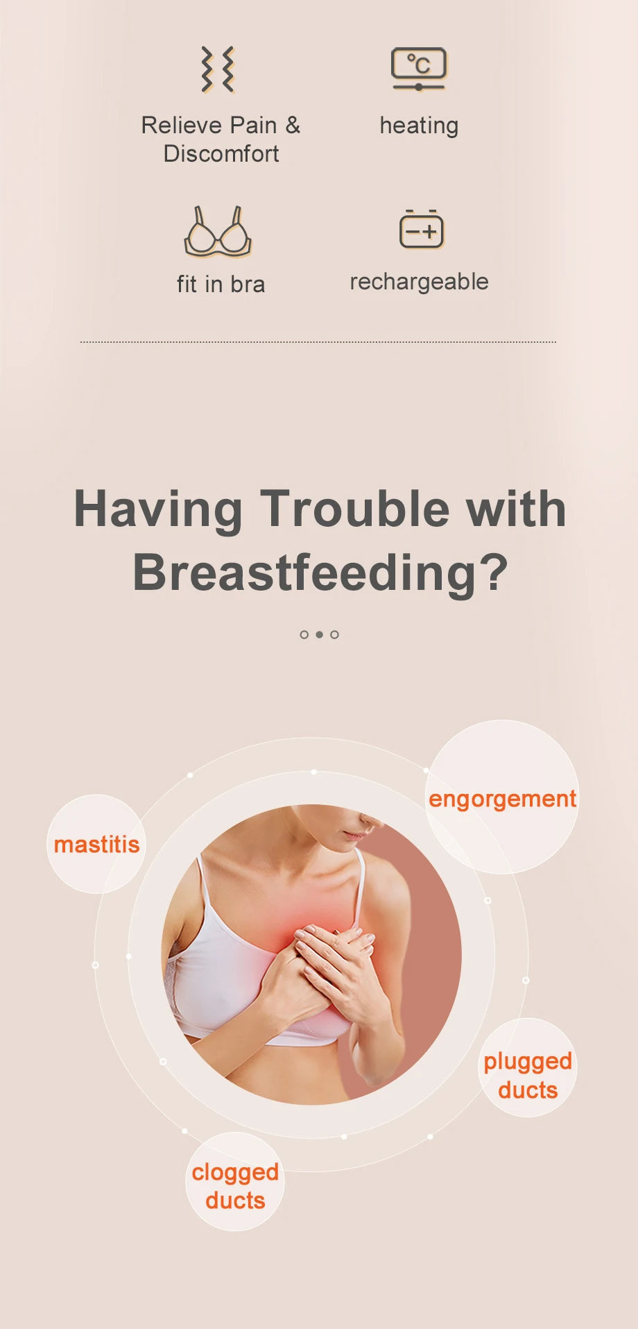 Breast Massager with Heat & Vibration – 2-in-1 Relief for Nursing & Pumping Moms (BPA Free)