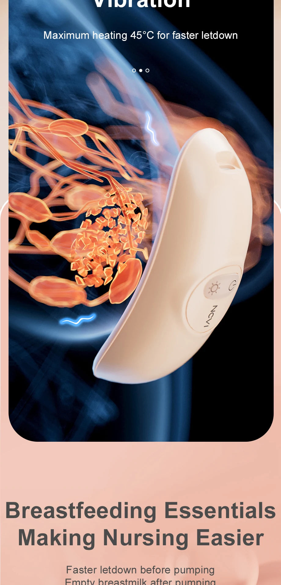 Breast Massager with Heat & Vibration – 2-in-1 Relief for Nursing & Pumping Moms (BPA Free)